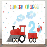 Aperturee - Aperturee Chugga Chugga Red Truck 2nd Birthday Square Backdrop
