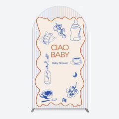 Aperturee - Aperturee Ciao Baby Blue Stripe Gender Reveal Arch Backdrop