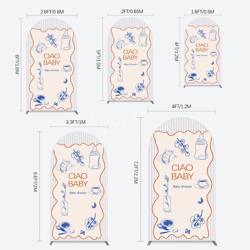 Aperturee - Aperturee Ciao Baby Blue Stripe Gender Reveal Arch Backdrop