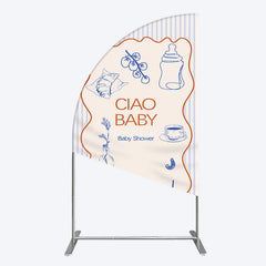 Aperturee - Aperturee Ciao Baby Blue Stripe Gender Reveal Half Moon Arch Backdrop