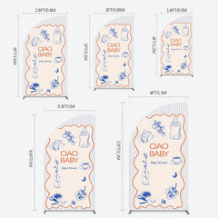 Aperturee - Aperturee Ciao Baby Blue Stripe Gender Reveal Half Moon Arch Backdrop