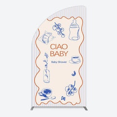 Aperturee - Aperturee Ciao Baby Blue Stripe Gender Reveal Half Moon Arch Backdrop