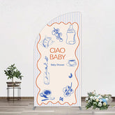 Aperturee - Aperturee Ciao Baby Blue Stripe Gender Reveal Half Moon Arch Backdrop