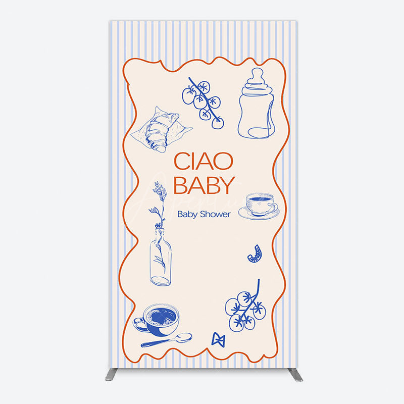 Aperturee - Aperturee Ciao Baby Blue Stripe Gender Reveal Rectangle Backdrop