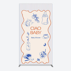 Aperturee - Aperturee Ciao Baby Blue Stripe Gender Reveal Rectangle Backdrop