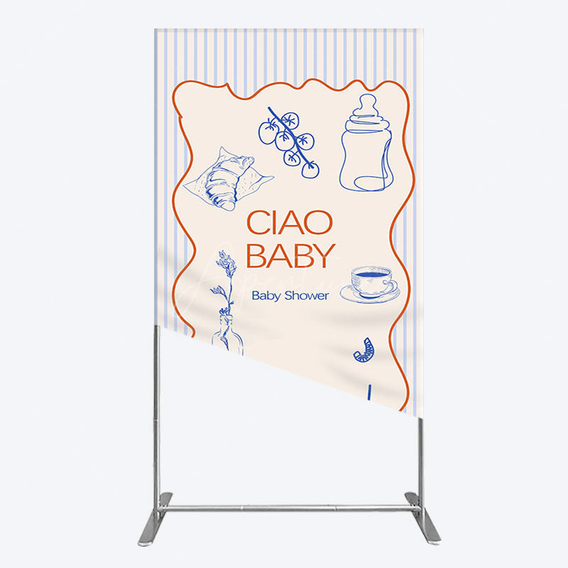 Aperturee - Aperturee Ciao Baby Blue Stripe Gender Reveal Rectangle Backdrop
