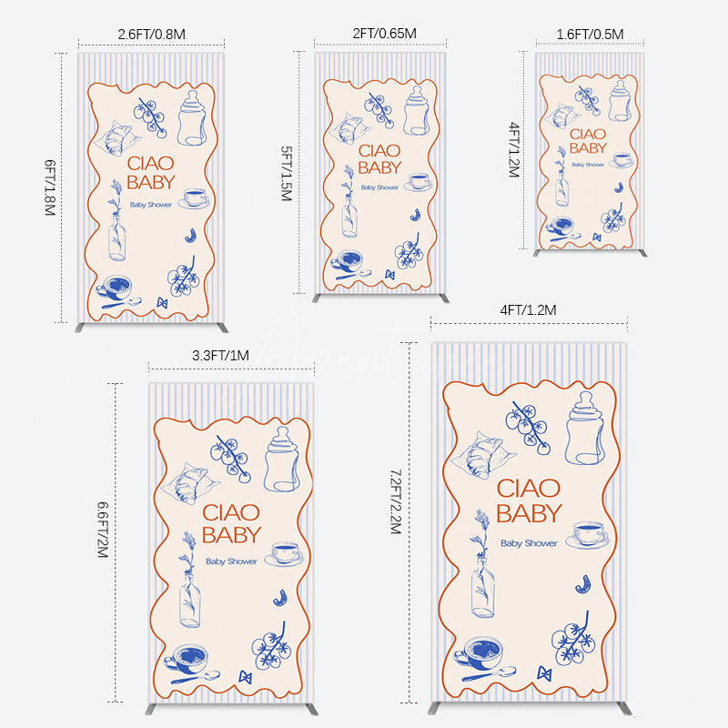 Aperturee - Aperturee Ciao Baby Blue Stripe Gender Reveal Rectangle Backdrop