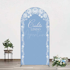 Aperturee Aperturee Cielito Lindo Floral Blue Bridal Shower Arch Backdrop