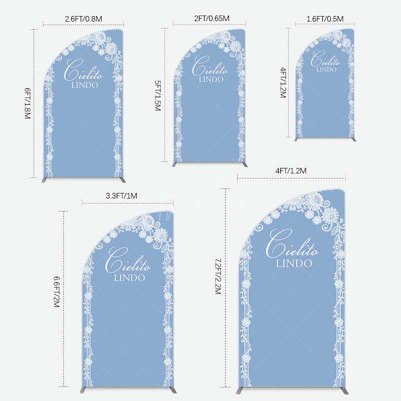 Aperturee Aperturee Cielito Lindo Floral Blue Bridal Shower Half Moon Arch Backdrop