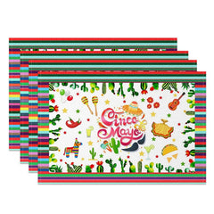 Aperturee - Aperturee Cinco De Mayo Mexican Colorful Set of 4 Placemats