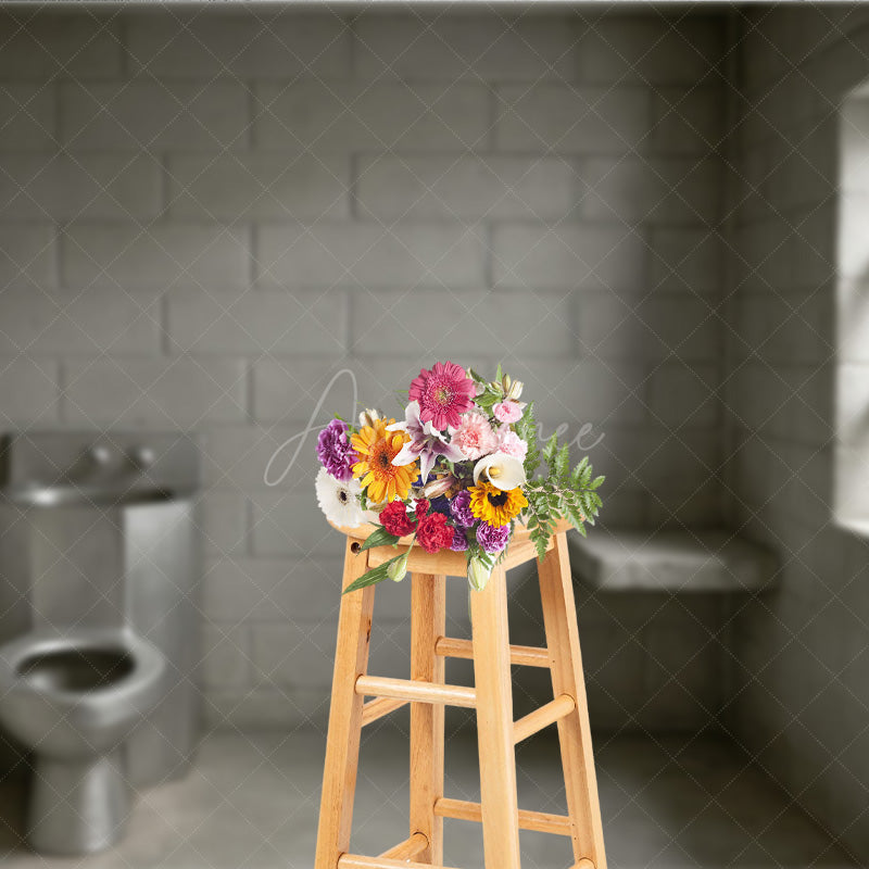 Aperturee - Aperturee Cinder Block Jail Cell Photography Backdrop Prison Room with Barred Window for Gritty Themed Photo Shoots
