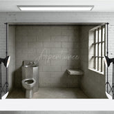Aperturee - Aperturee Cinder Block Jail Cell Photography Backdrop Prison Room with Barred Window for Gritty Themed Photo Shoots