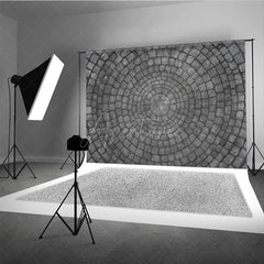 Aperturee - Aperturee Circular Cobblestone Floor Photography Backdrop Grey Stone Pavers Texture Studio Ground for Flat Lay Photos