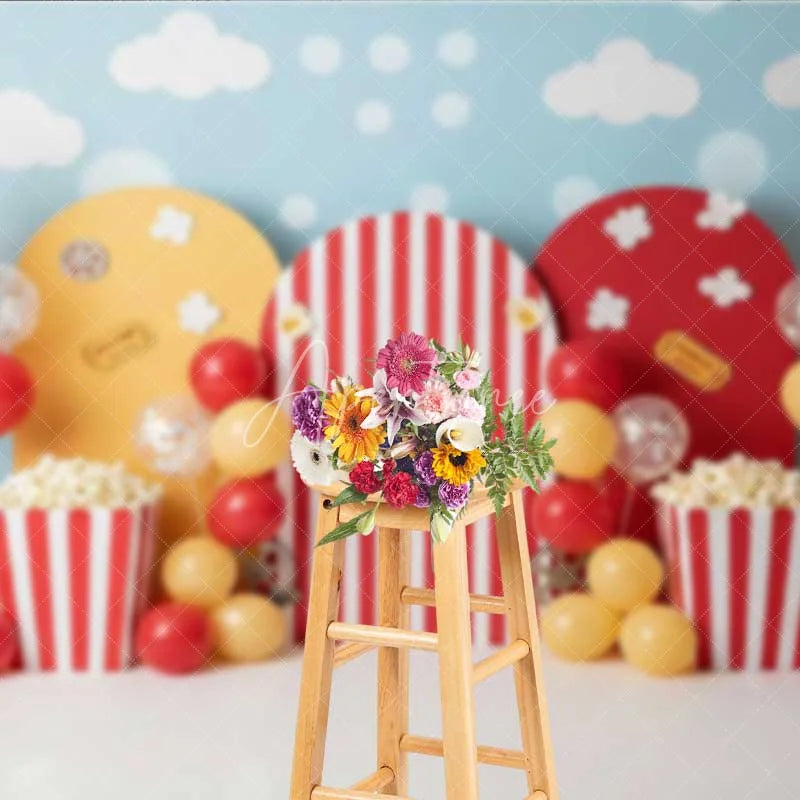 Aperturee - Aperturee Circus Cinema Popcorn Photography Backdrop Carnival Theme Birthday Party Banner