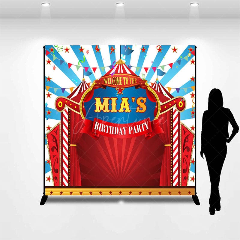 Aperturee - Aperturee Circus Stage Cartoon Custom Birthday Backdrop For Kid