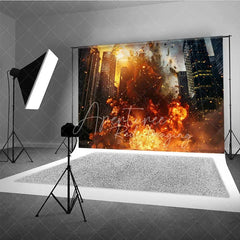 Aperturee - Aperturee City Explosion Fine Art Photography Backdrop Action Movie Destruction Fire Photo Background Superhero Battle Prop