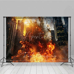 Aperturee - Aperturee City Explosion Fine Art Photography Backdrop Action Movie Destruction Fire Photo Background Superhero Battle Prop