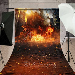 Aperturee - Aperturee City Explosion Sweep Backdrop Action Movie Fire Destruction Photography Floor Mat Superhero Battle Party Decoration