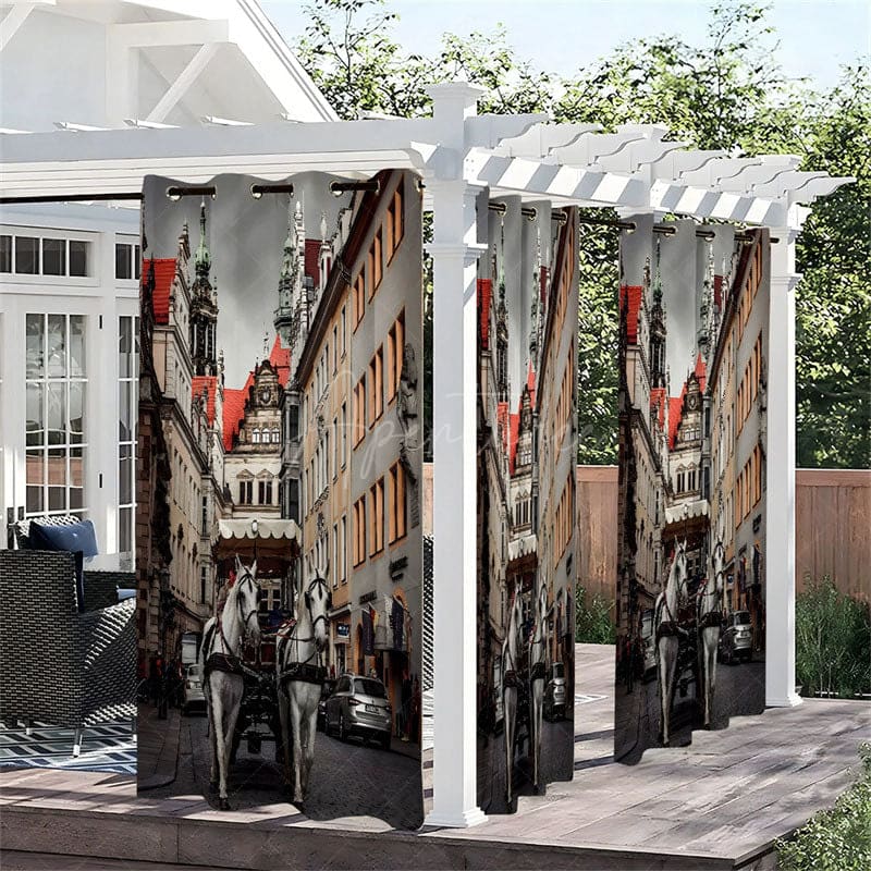 Aperturee - Aperturee City Path Horse Waterproof Printed Outdoor Curtains