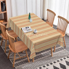 Aperturee - Aperturee Classic Beige Striped Rectangle Tablecloth Brown Line Pattern for Farmhouse Kitchen Dining Family Gathering