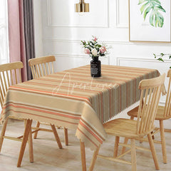 Aperturee - Aperturee Classic Beige Striped Rectangle Tablecloth Brown Line Pattern for Farmhouse Kitchen Dining Family Gathering
