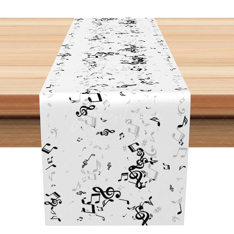 Aperturee - Aperturee Classic Black and White Music Notes Table Runner Fun Cartoon Design for Musician Party or Recital Decor