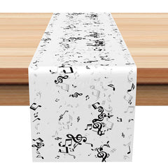 Aperturee - Aperturee Classic Black and White Music Notes Table Runner Fun Cartoon Design for Musician Party or Recital Decor