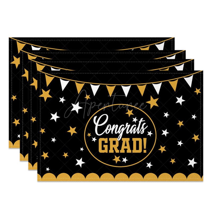 Aperturee - Aperturee Classic Black Gold Graduation Set of 4 Placemats