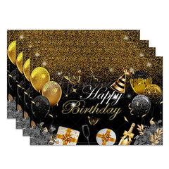 Aperturee - Aperturee Classic Black Gold Happy Birthday Set of 4 Placemats