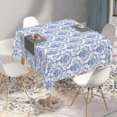 Aperturee - Aperturee Classic Blue Damask Floral Rectangle Tablecloth Baroque Pattern Table Cover for Elegant Dining