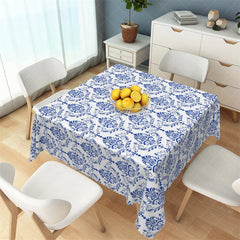 Aperturee - Aperturee Classic Blue Damask Floral Rectangle Tablecloth Baroque Pattern Table Cover for Elegant Dining