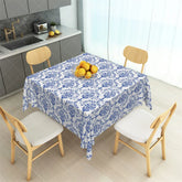 Aperturee - Aperturee Classic Blue Damask Floral Rectangle Tablecloth Baroque Pattern Table Cover for Elegant Dining