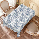 Aperturee - Aperturee Classic Blue Rose Floral Rectangle Tablecloth Vintage Damask Botanical Kitchen Dining Room Table Decor