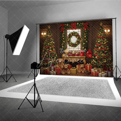 Aperturee - Aperturee Classic Christmas Photography Backdrop Teddy Bears with Trees and Presents Letters to Santa Mini Session Background