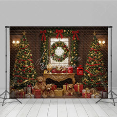 Aperturee - Aperturee Classic Christmas Photography Backdrop Teddy Bears with Trees and Presents Letters to Santa Mini Session Background