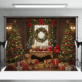 Aperturee - Aperturee Classic Christmas Photography Backdrop Teddy Bears with Trees and Presents Letters to Santa Mini Session Background