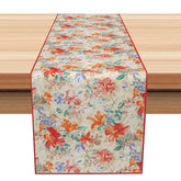 Aperturee - Aperturee Classic Christmas Table Runner with Red and Green Painted Floral Print for Holiday and Winter Dining