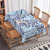 Aperturee - Aperturee Classic Dark and Light Blue Botanical Leaf Pattern Rectangle Tablecloth Elegant Dining Room Decor