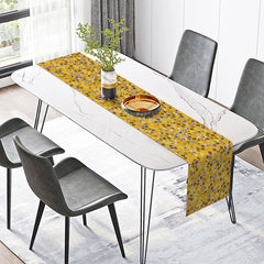 Aperturee - Aperturee Classic Floral Table Runner with Yellow and Purple Botanical Leaves for Traditional Dining Room Decor