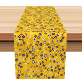 Aperturee - Aperturee Classic Floral Table Runner with Yellow and Purple Botanical Leaves for Traditional Dining Room Decor
