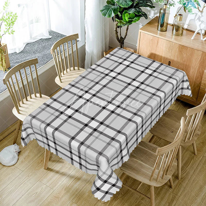 Aperturee - Aperturee Classic Grey Plaid Rectangle Tablecloth Neutral Farmhouse Checkered Pattern Modern Kitchen Dining Decor