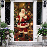 Aperturee - Aperturee Classic Jolly Santa Claus with Gifts and Christmas Tree Fireplace Door Cover Festive Winter Holiday Party Decor