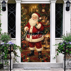 Aperturee - Aperturee Classic Jolly Santa Claus with Gifts and Christmas Tree Fireplace Door Cover Festive Winter Holiday Party Decor