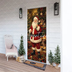 Aperturee - Aperturee Classic Jolly Santa Claus with Gifts and Christmas Tree Fireplace Door Cover Festive Winter Holiday Party Decor