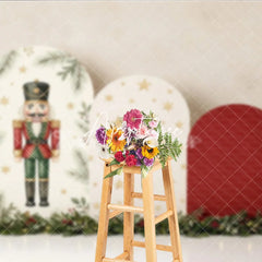 Aperturee - Aperturee Classic Nutcracker and Golden Stars Holiday Backdrop Festive Christmas Arch Panels with Garland Decor