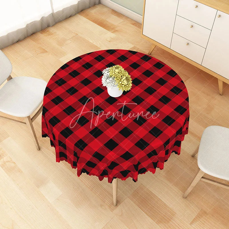 Aperturee - Aperturee Classic Red and Black Buffalo Plaid Round Tablecloth Rustic Farmhouse Checkered Holiday Kitchen Decor