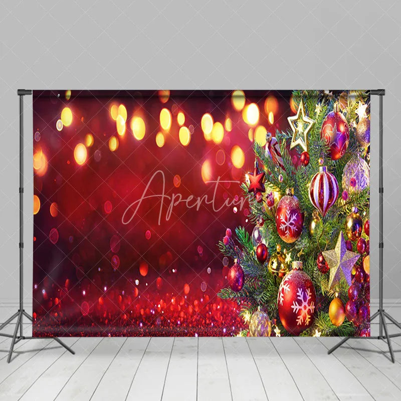 Aperturee - Aperturee Classic Red Bokeh Christmas Tree Decor Backdrop