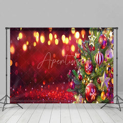 Aperturee - Aperturee Classic Red Bokeh Christmas Tree Decor Backdrop