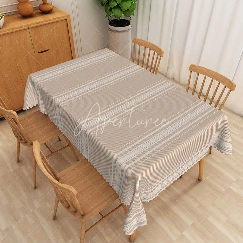 Aperturee - Aperturee Classic Striped Rectangle Tablecloth Beige Minimalist Pattern Dining Table Cover