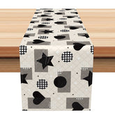 Aperturee - Aperturee Classic Table Runner with Black Star and Heart Pattern for Modern Farmhouse and Minimalist Decor